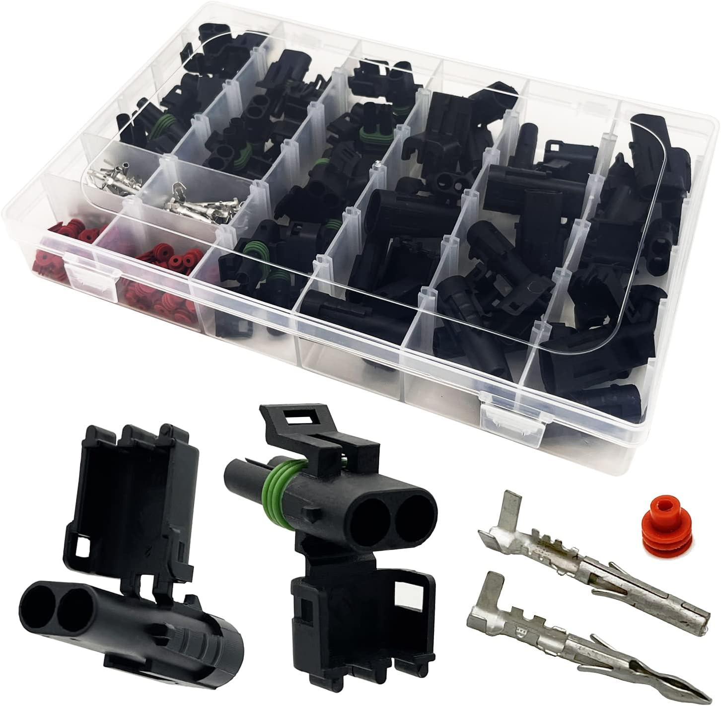 10 Kits 2 Pin Connector Weather Pack Connectors Kit Waterproof Automotive Electr
