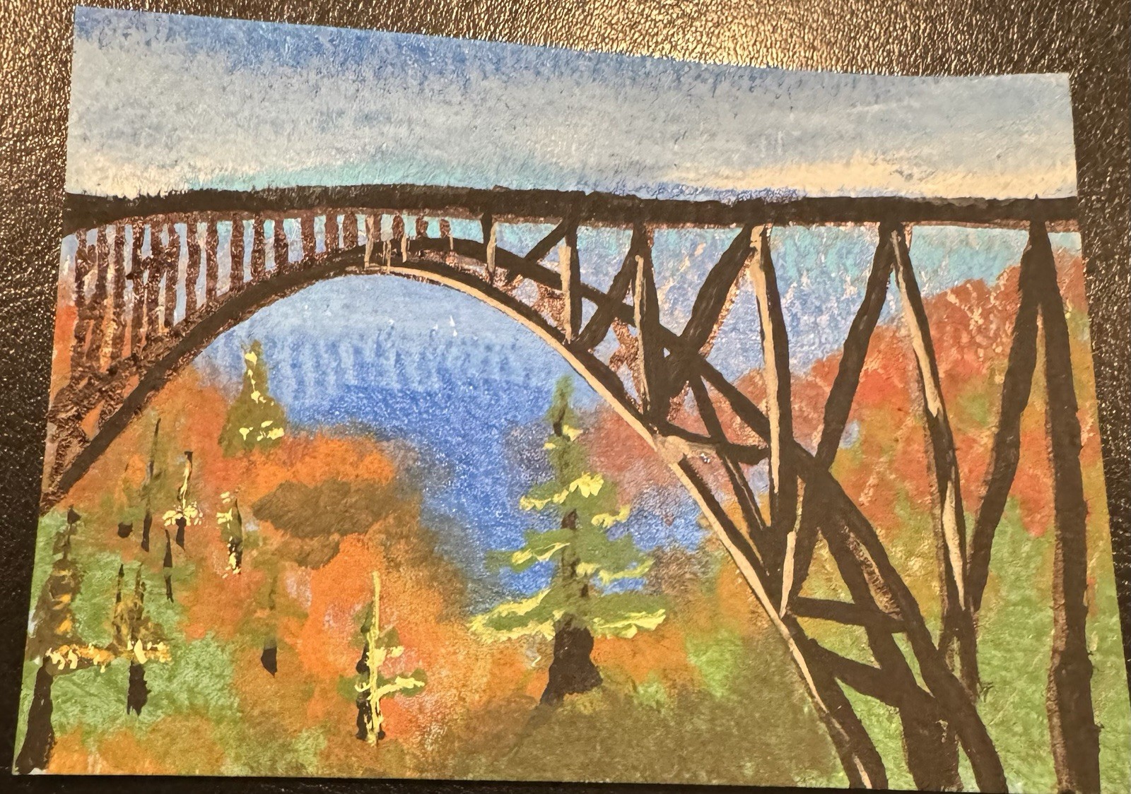 ACEO Original Painting Signed OOAK Art Card High Steel Bridge Shelton WA