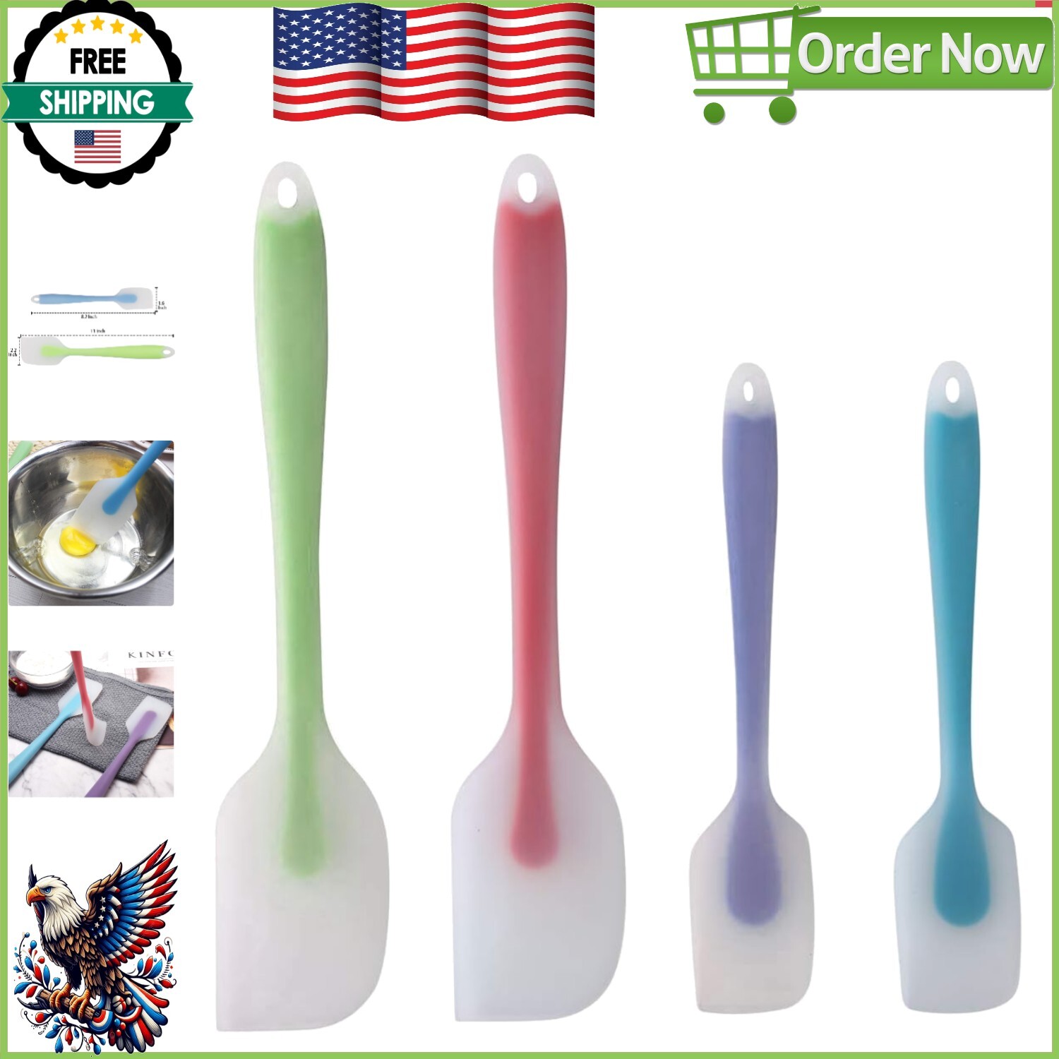 Versatile Silicone Cooking Spatulas - 4-Piece Set, Dishwasher Safe & BPA Free