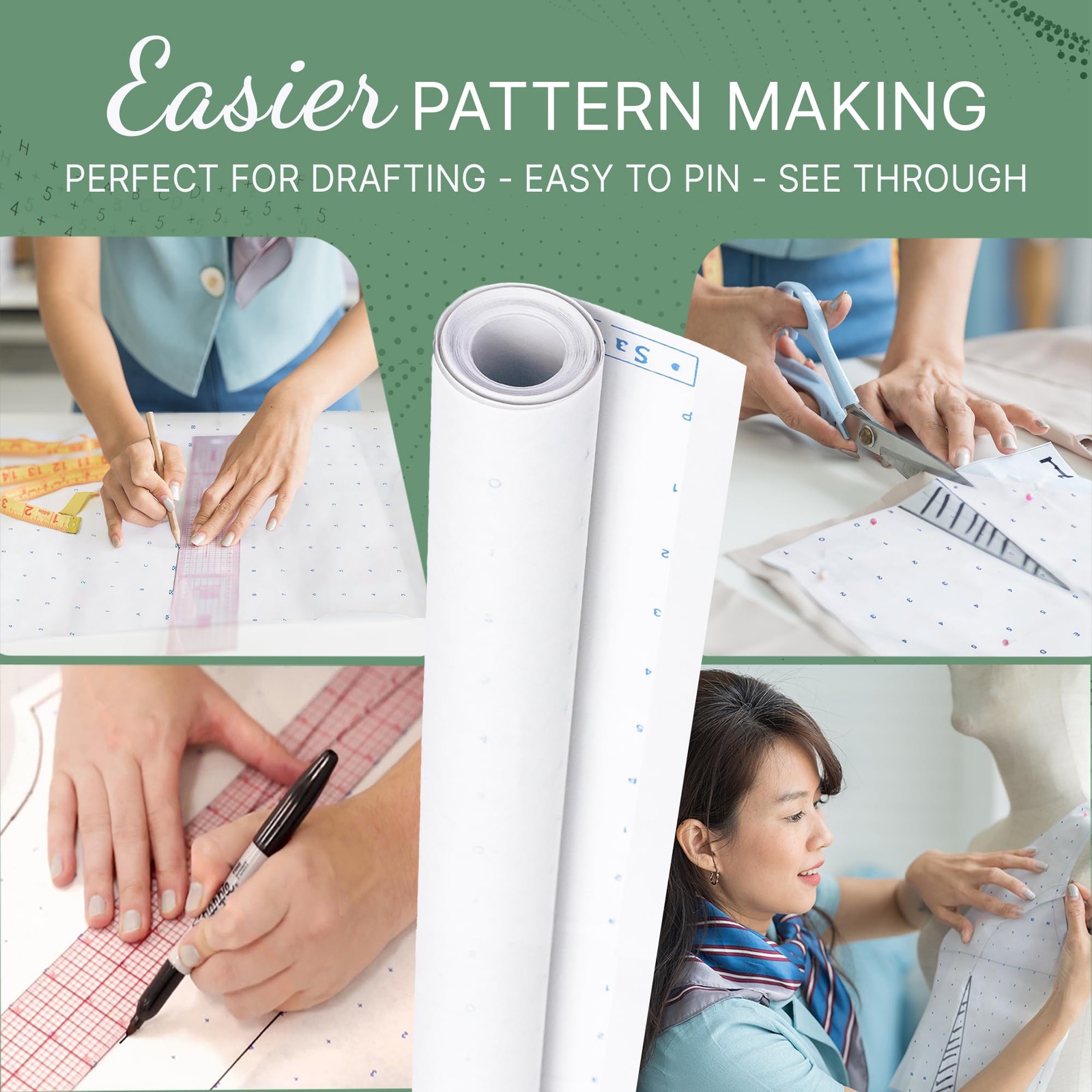 Pattern Paper for Fashion Design - 45 inches x 10 Yards, Alpha Numeric Dotted