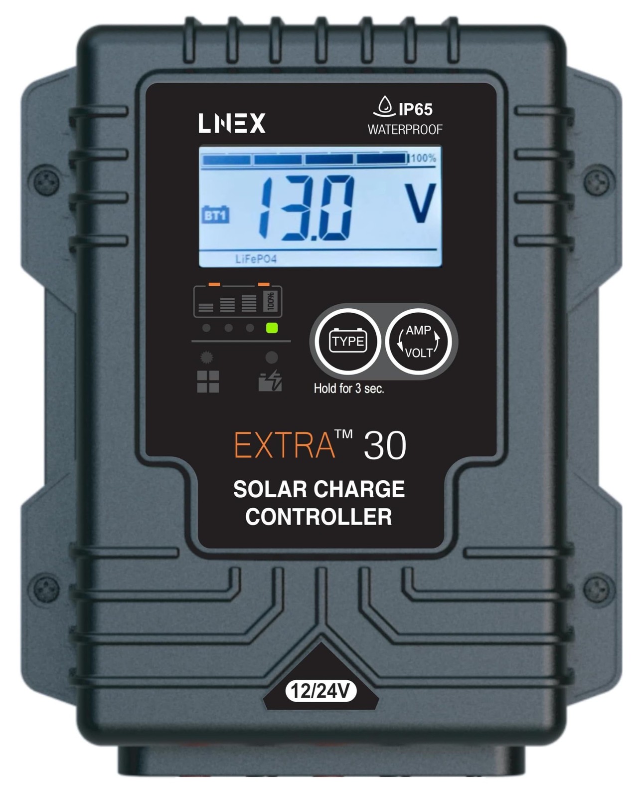Lnex Solar Charge Controller Waterproof30A Solar Panel Regulator Temp