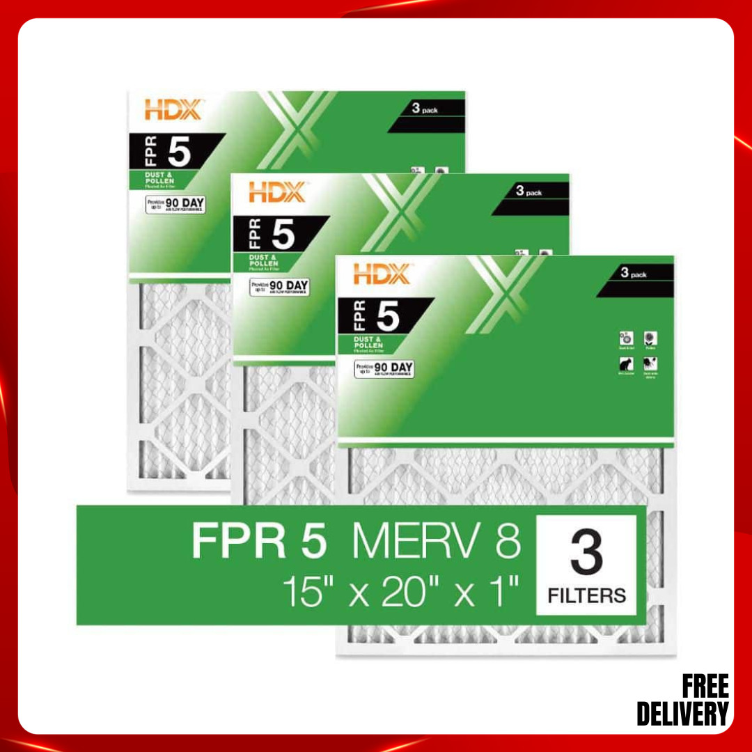 HDX 15x20x1 Air Filter MERV 8 Pleated Furnace AC HVAC FPR 5 3-Pack Replacement