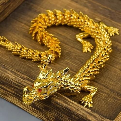 LIYAOLI 3D Golden Dragon Decor, Gold Articulated Dragon Statue Metal Toy for