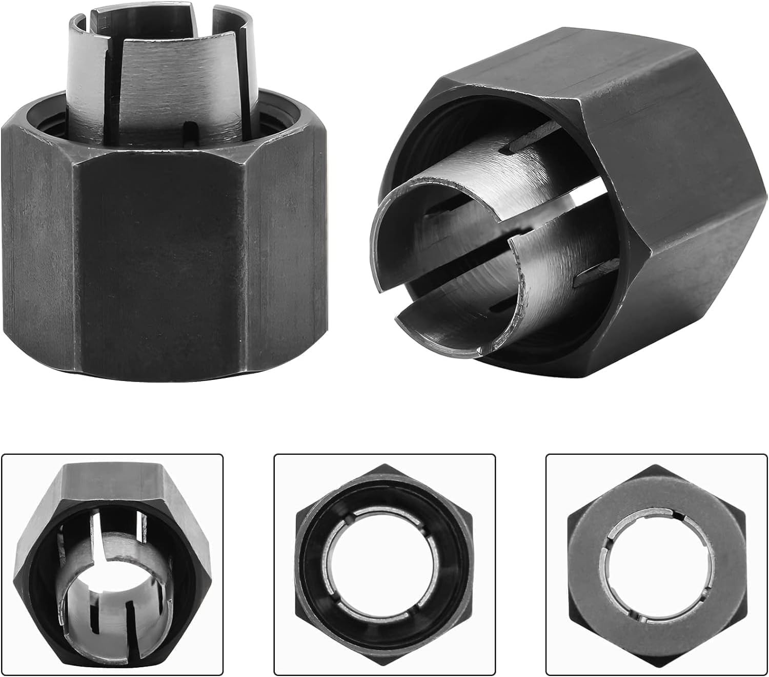 Versatile 1/4" & 1/2" Router Collet Set for Dewalt, Bosch & Hitachi