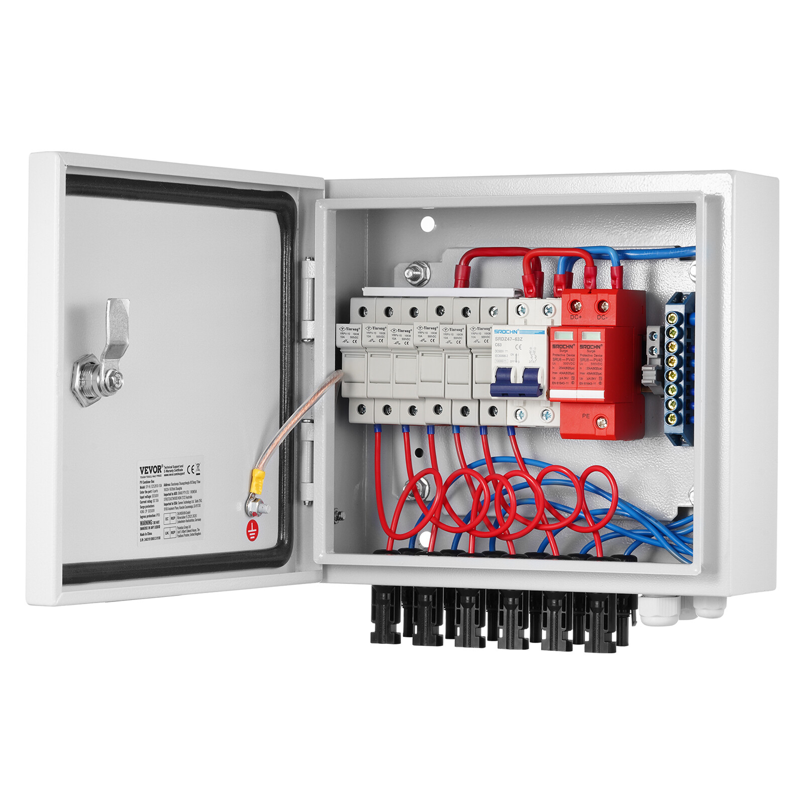VEVOR Solar PV Combiner Box 6 String 10A for Solar Panel System Steel Case IP65