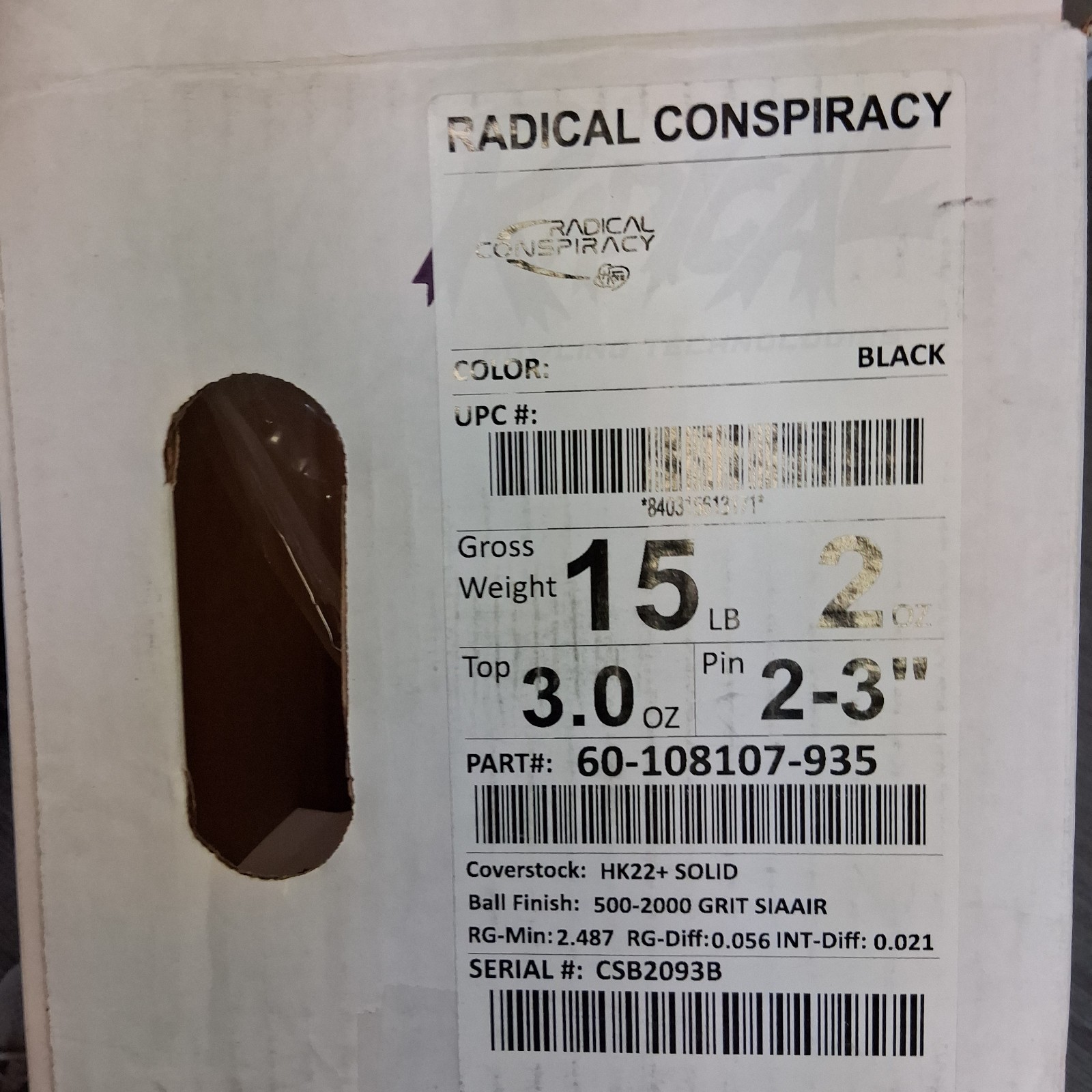 Radical Conspiracy 1st quality bowling ball 15 LB. NEW IN BOX!! BALL #093