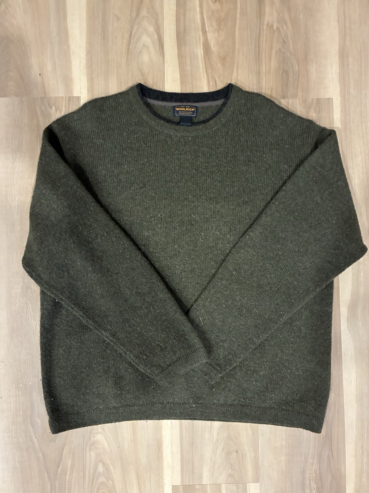 Woolrich Men's Dark Moss Tight-Knit Heavy Wool Pullover Sweater XL Long Sleeve