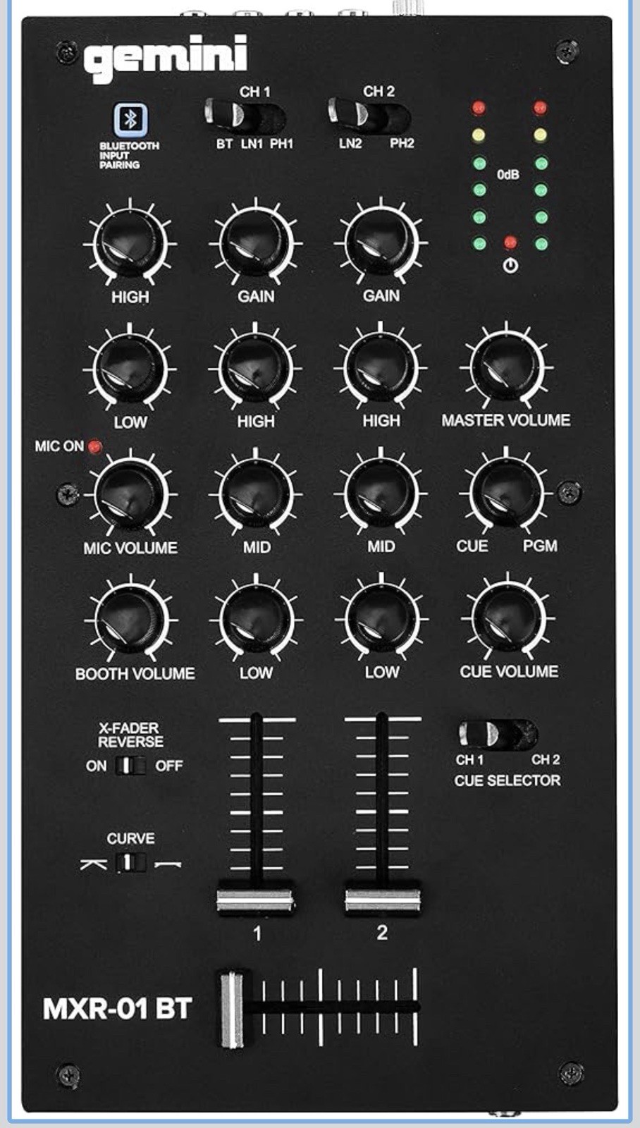 Gemini Compact 2-Channel Bluetooth Portable DJ Mixer (MXR-01 BT). R10