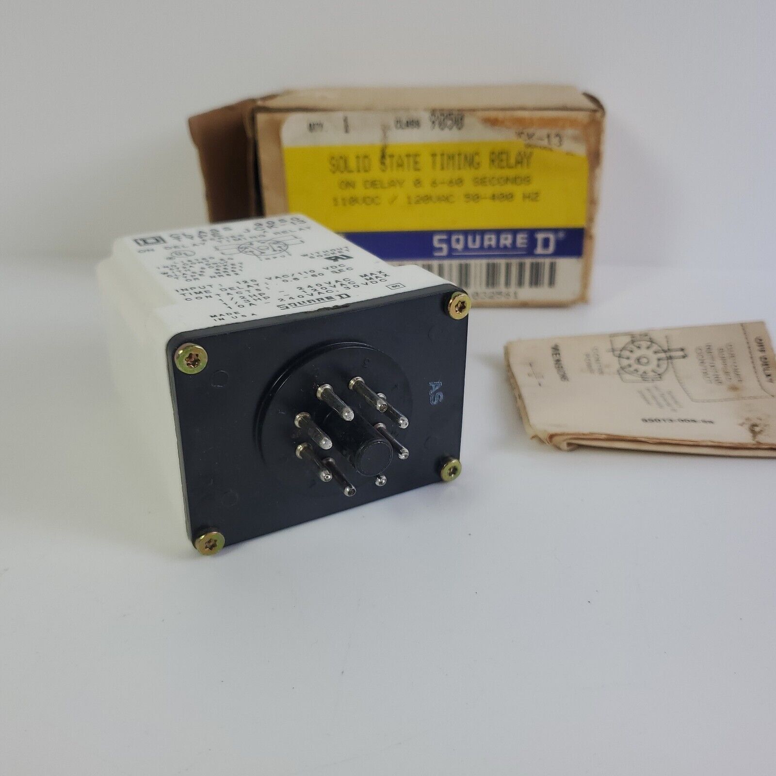 Square D 9050 JCK-13 Solid State Timing Relay 120 Volt 0.6-60 Sec On Delay