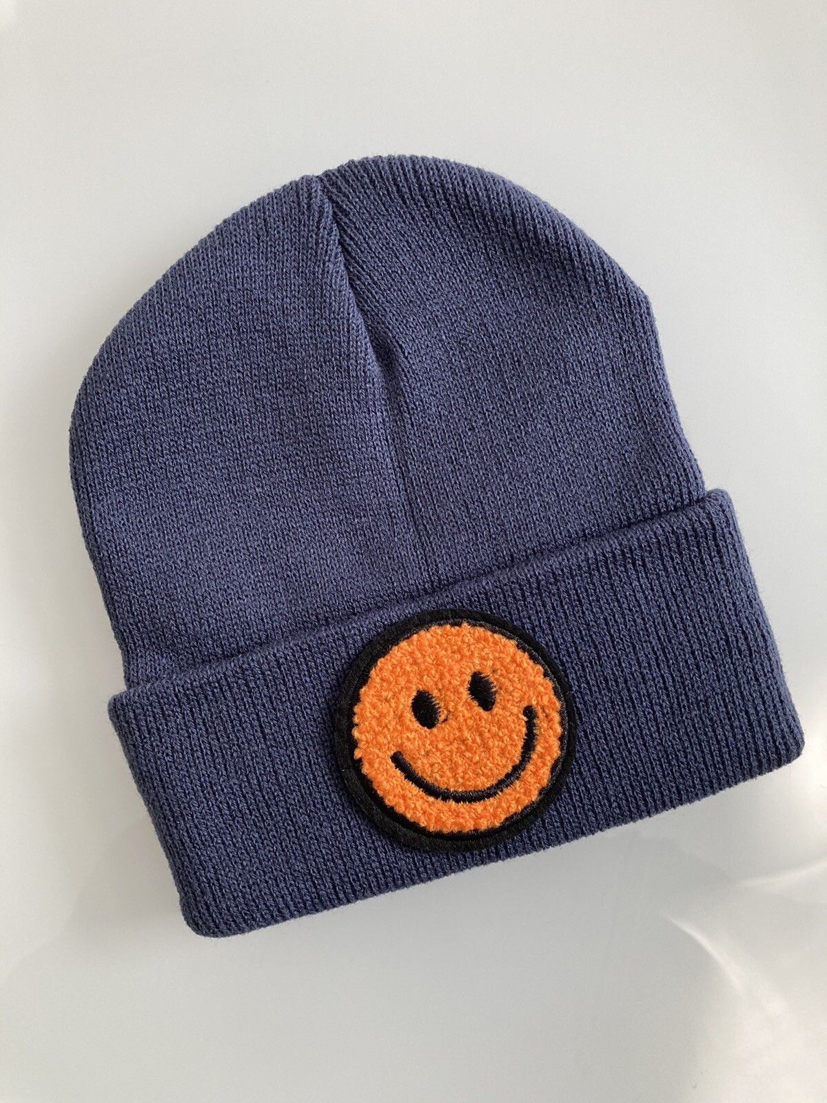 New Kids Smiley Face Knitted  Beanie  Slate & Orange Boys & Girls Winter Hat