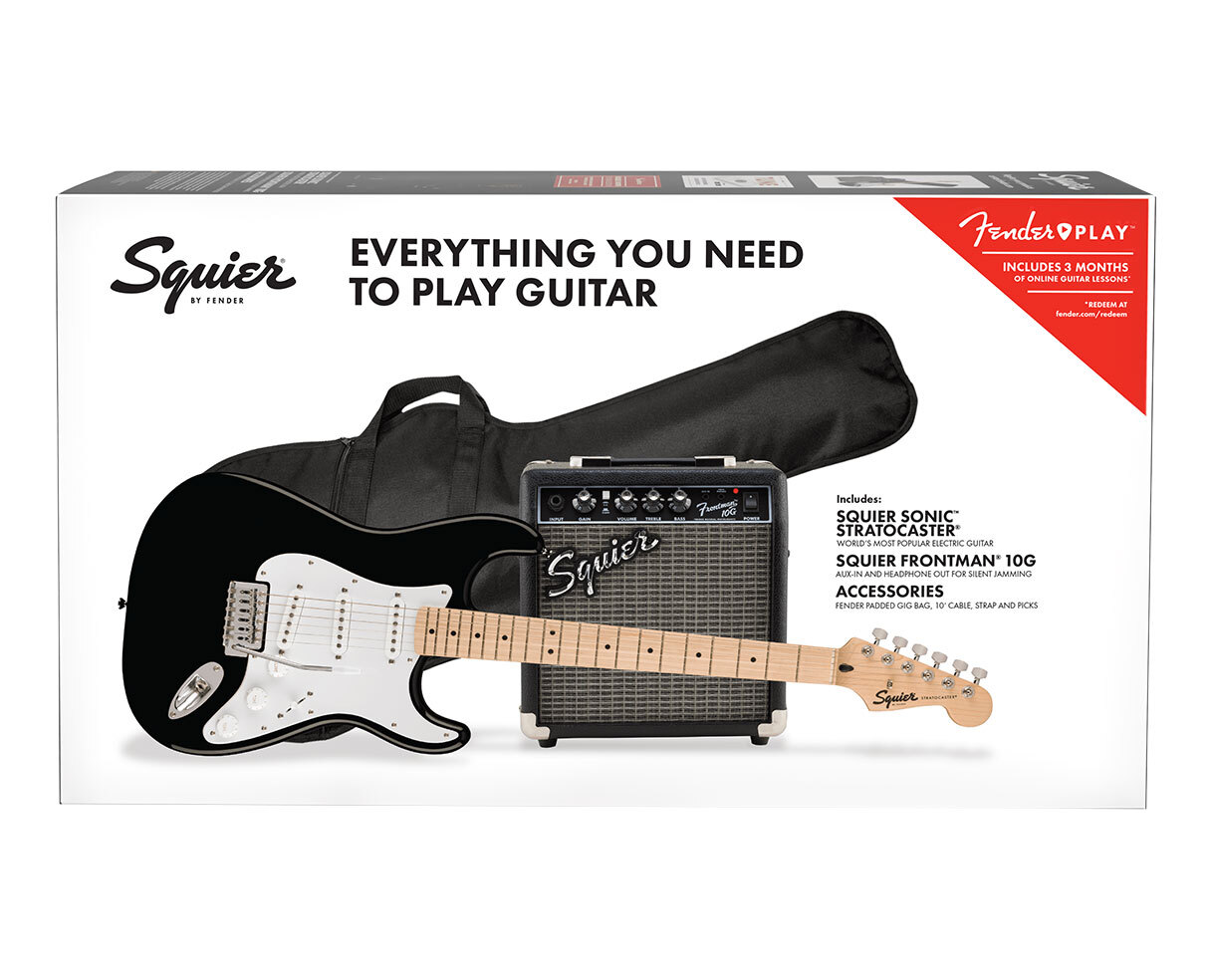 Squier Sonic Stratocaster Pack - Black w/ Maple Fingerboard