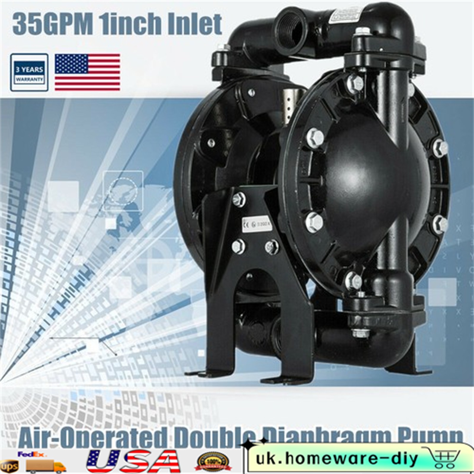 35Gpm Pneumatic Dual Diaphragm Pump Air-Operated Waste Oil Transfer Pump 120 PSI