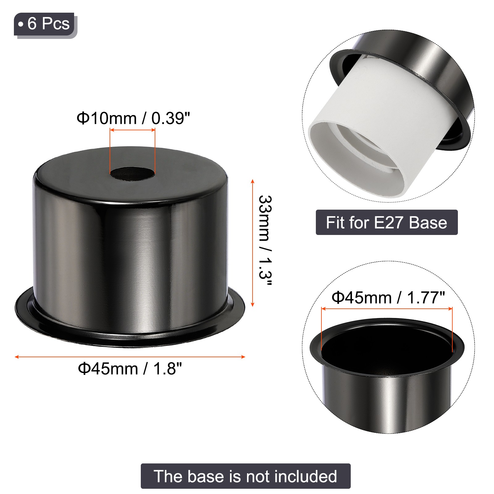 6 Pcs E27 Lamp Socket Cup, Pearl Black (1.8" OD x 1.3" H)