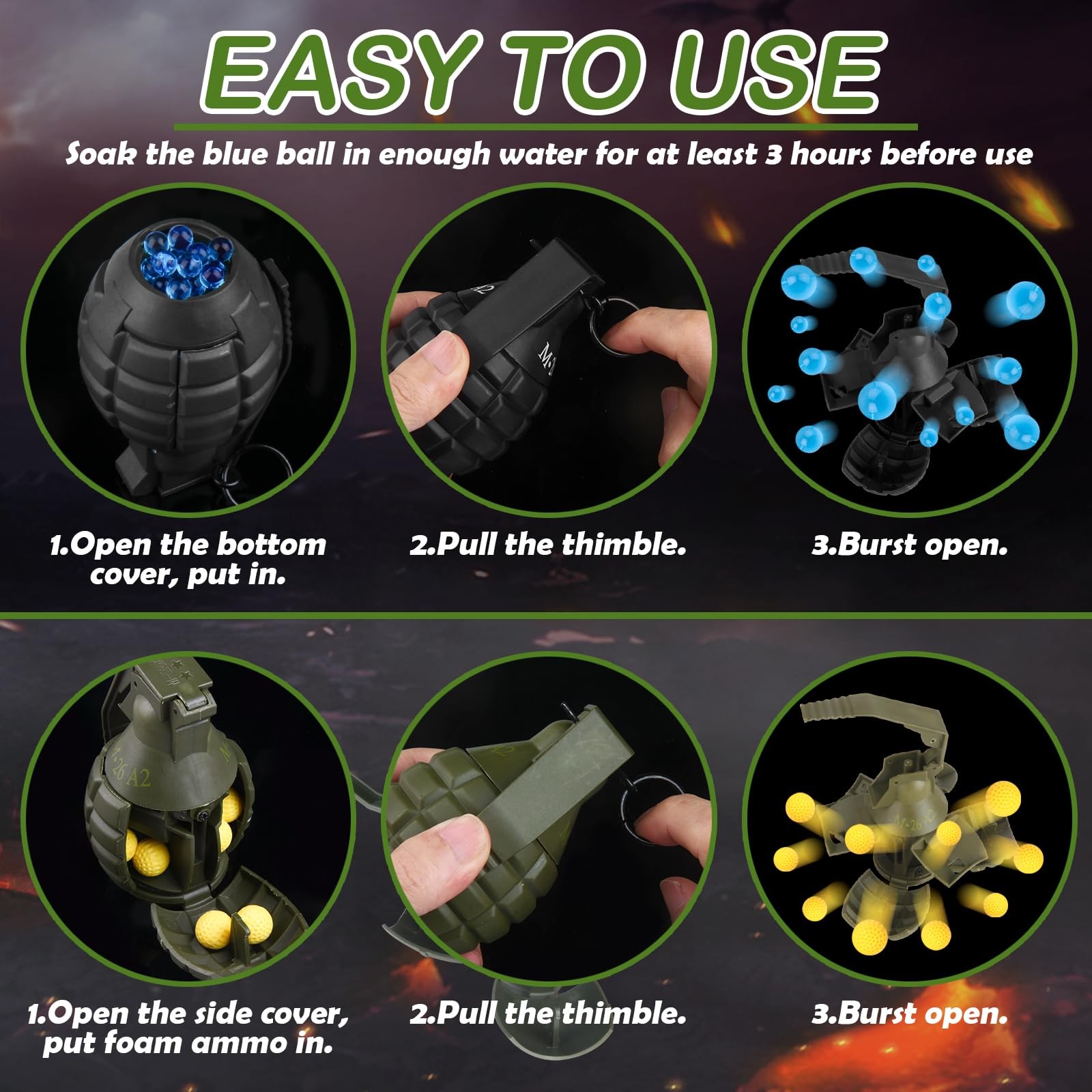 Tactical Toy-Grenade for CS Battle Game,2Pcs Fall Resistant Refillable Fun Im...