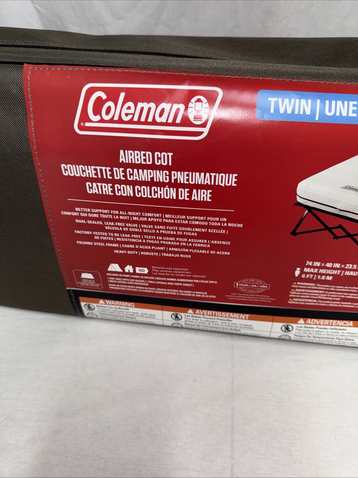Coleman twin cairbad cot with 4d pump NWT New Unopened 4D