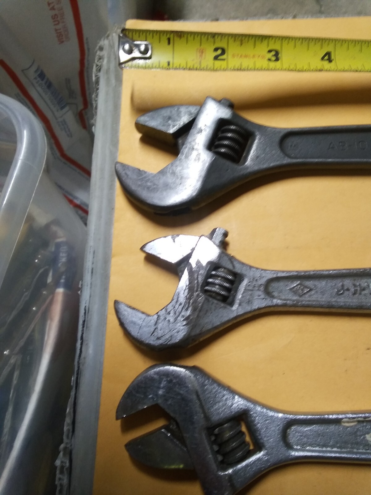 3 EA J.H. ARMSTRONG ADJUSTABLE WRENCHES : AB-10 & 2EA 8" SUPERADJUSTABLE NICE