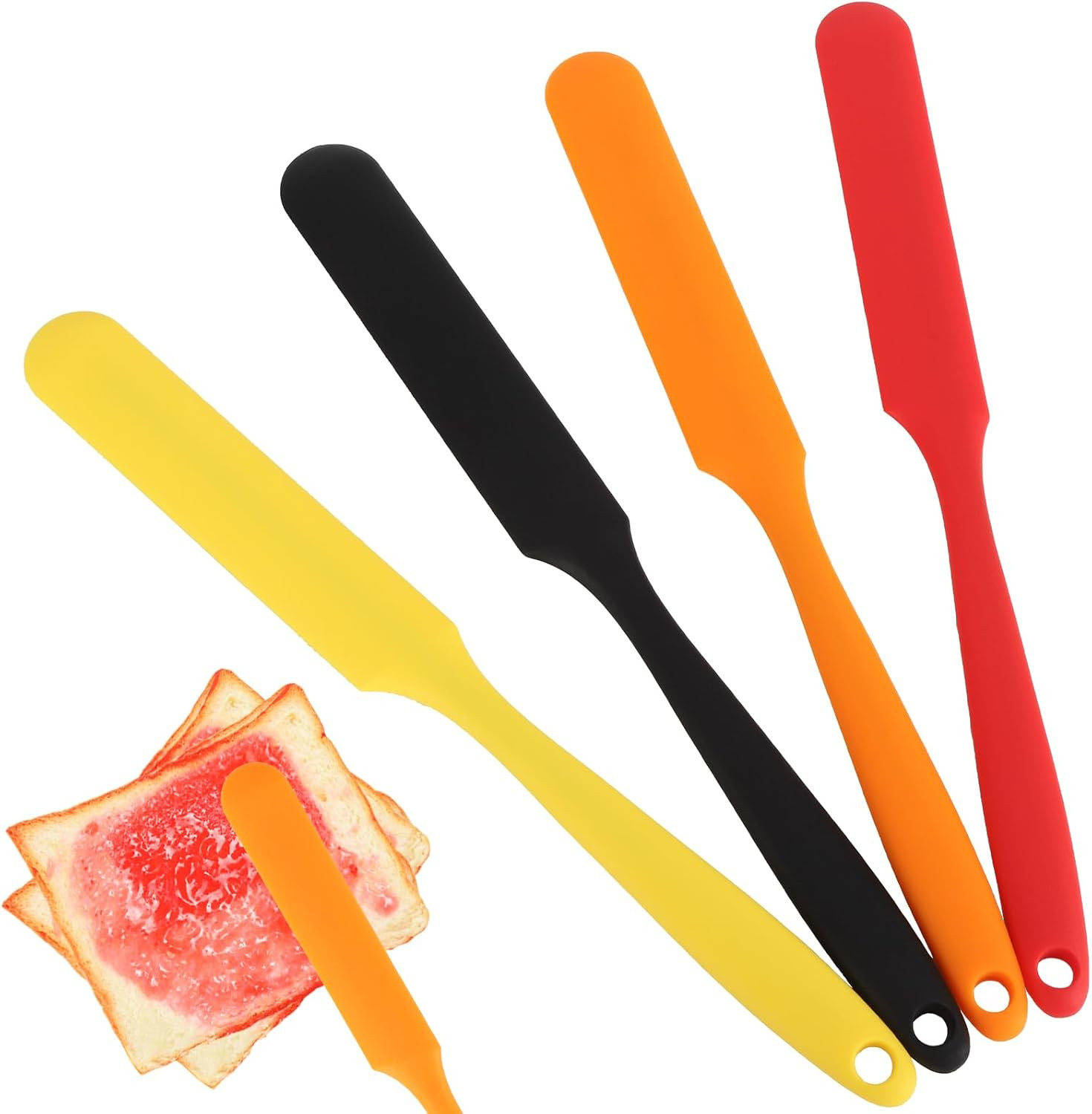 Silicone Jar Spatula Set of 4, Flexible Small Spurtle Spatula for Kitchen Use, L