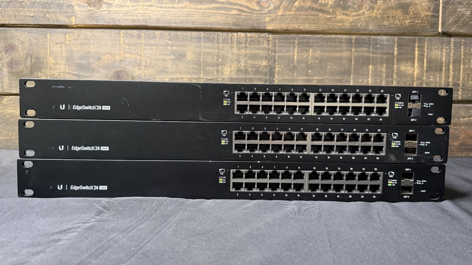 (LOT OF 3)Ubiquiti Networks ES-24-250W 24 Port 250W EdgeSwitch DEAD, AS-IS/PARTS