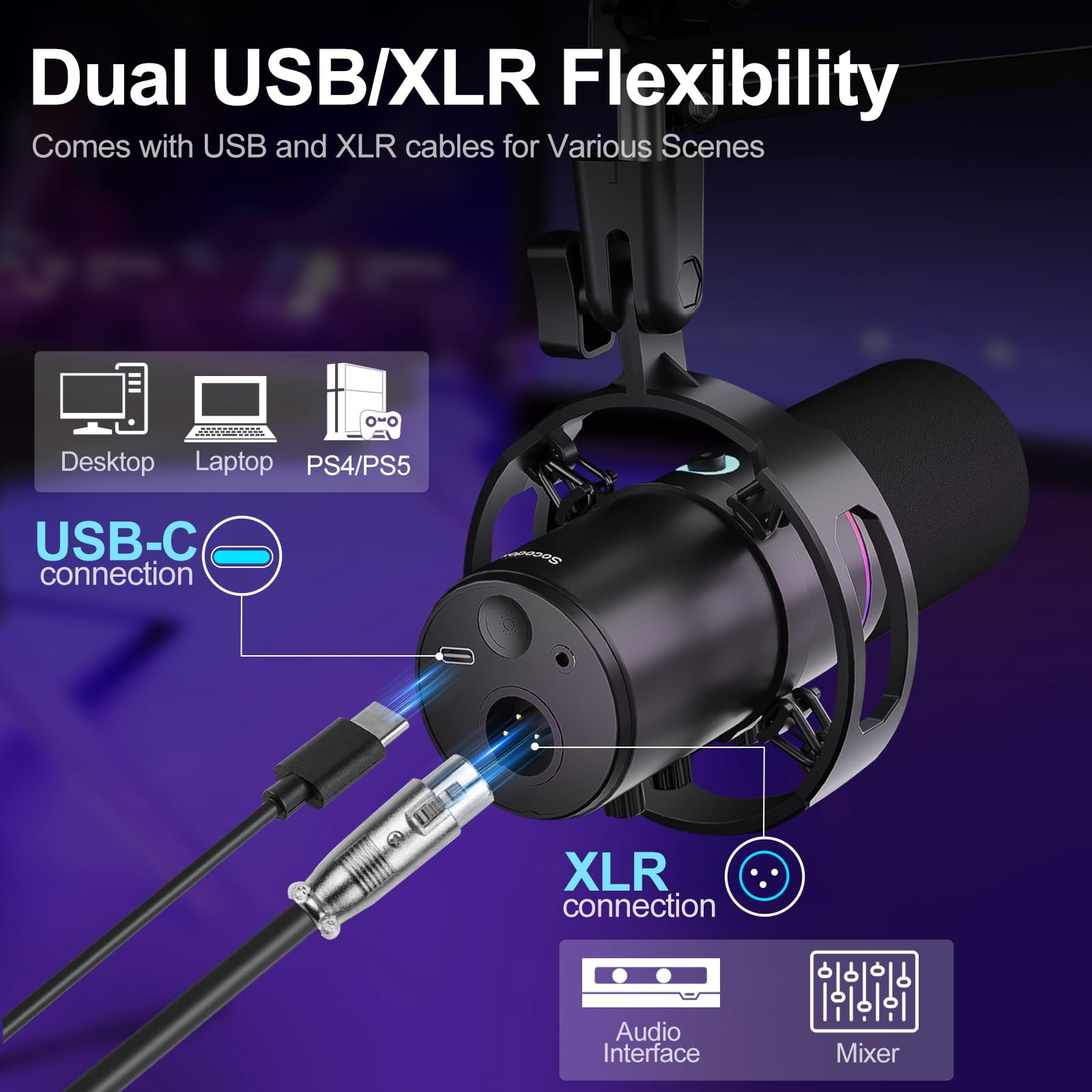 XLR/USB Dynamic Microphone Kit,Podcast Microphone with Boom Arm for Streaming...