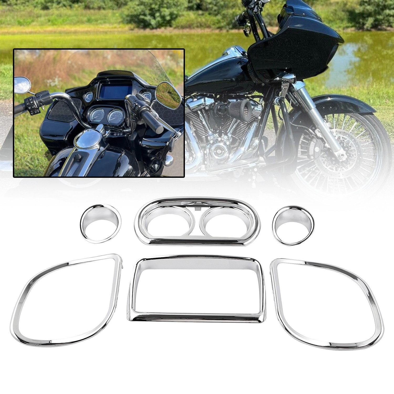 Motorcycle Chrome Inner Fairing Speedometer Trim Kit For Harley Road Glide FLTRX