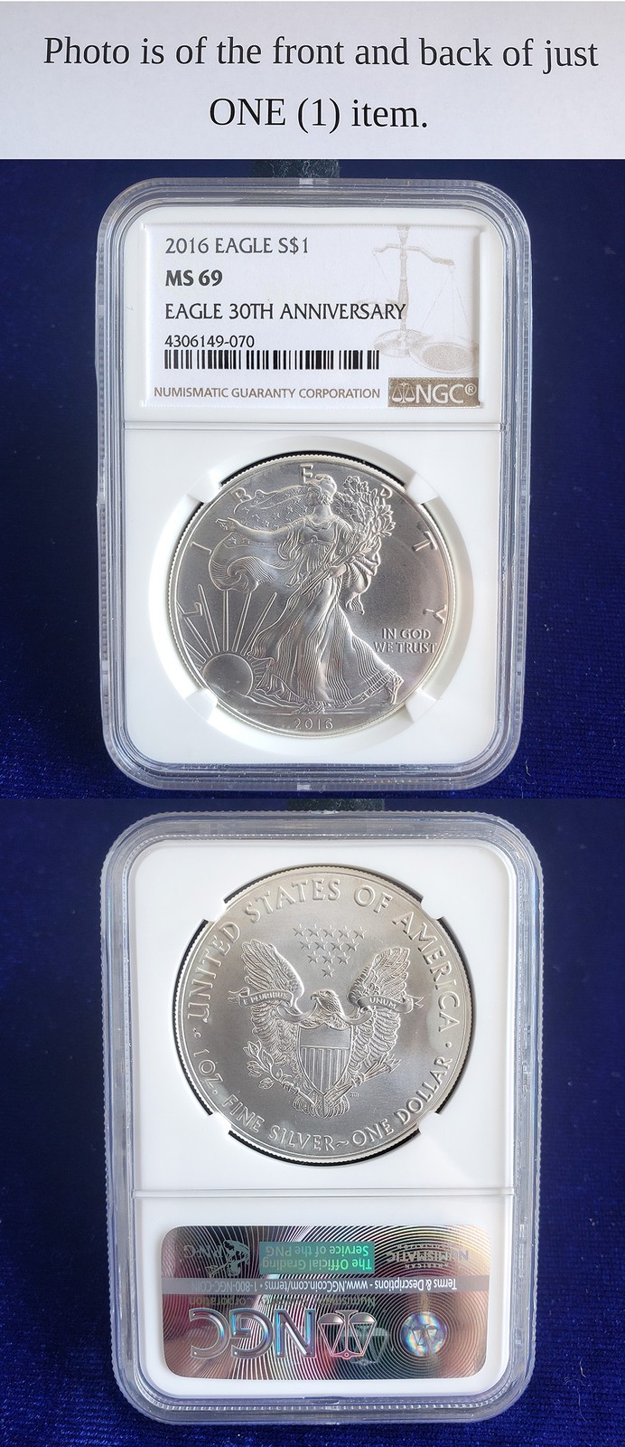 USA 2016 $1 American Silver Eagle NGC MS69 30th Anniversary