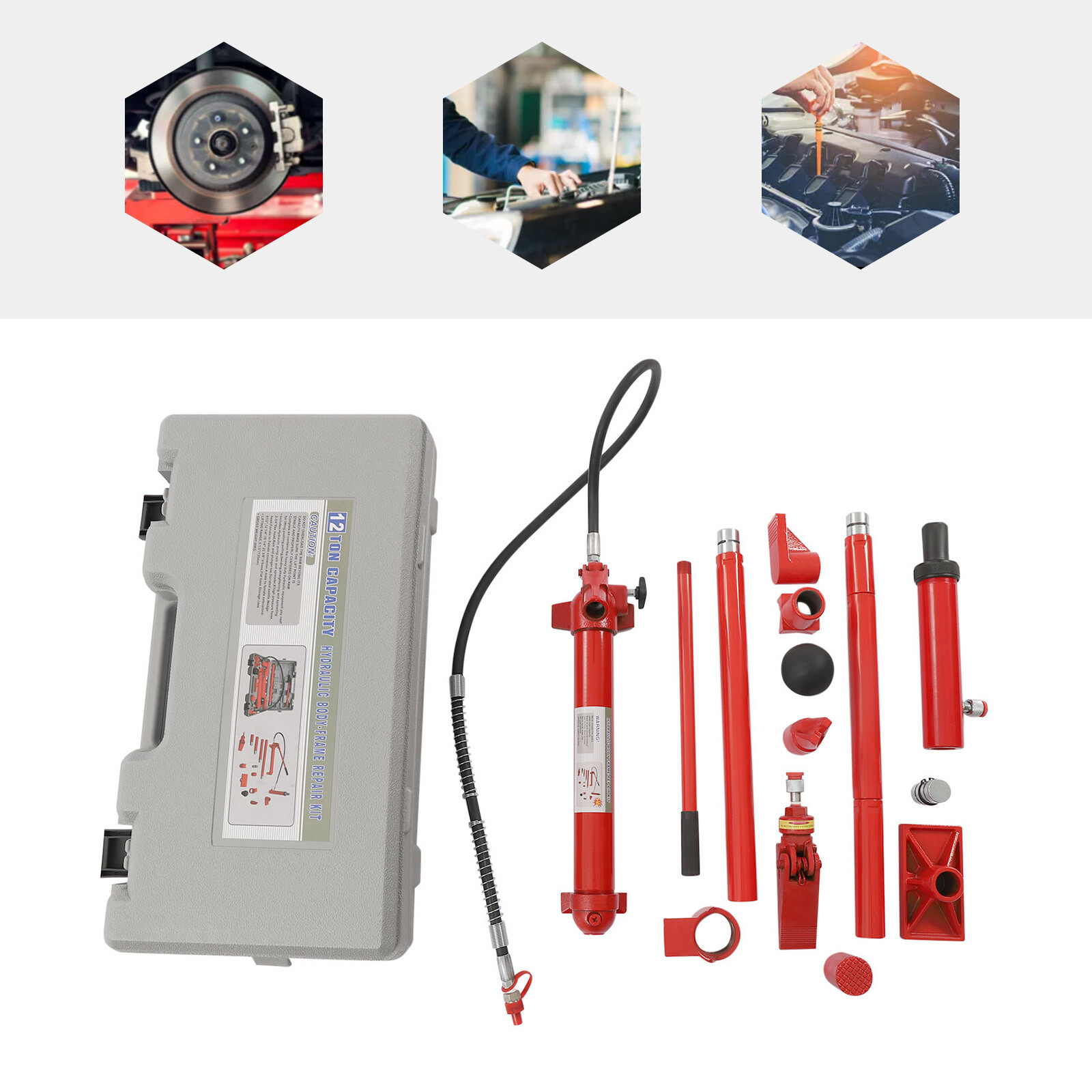 12 Ton Porta Power Hydraulic Jack Body Frame Repair Kit Auto Tool Lift Ram 14pcs