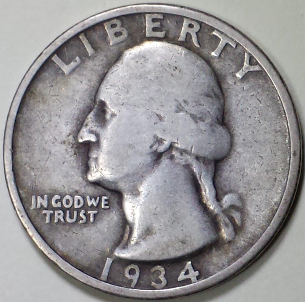 1934 Silver Washington Quarter - ** F ** Original