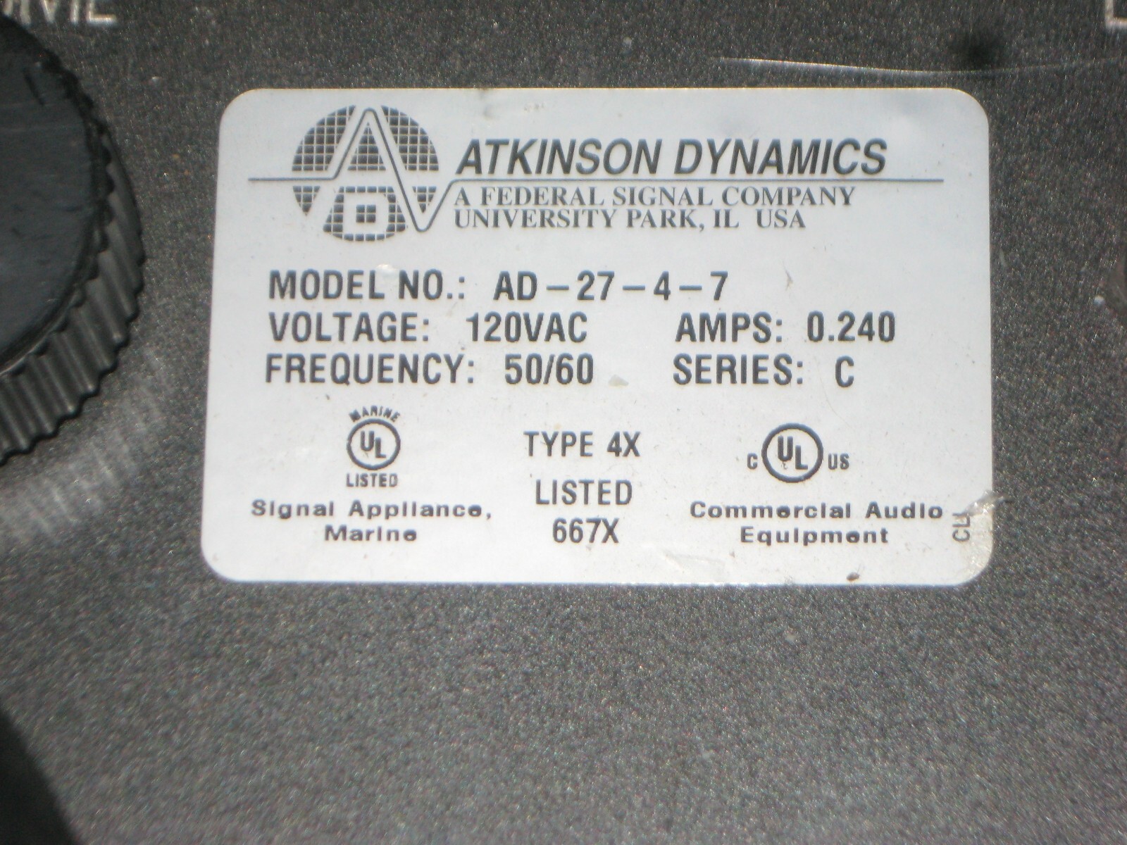 ATKINSON DYNAMICS INDUSTRIAL INTERCOM 27 C 4