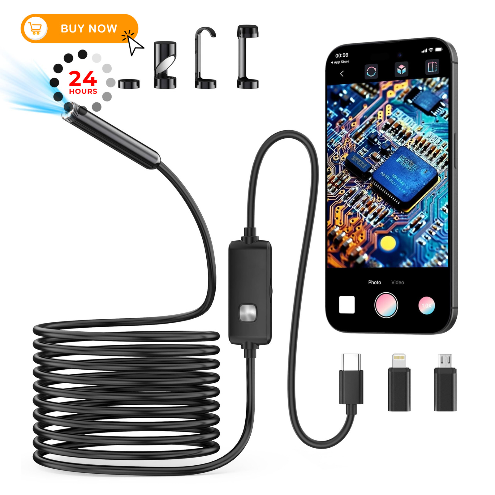 Endoscope Camera with Light,1920P HD Borescope 8 16.4 ft, black