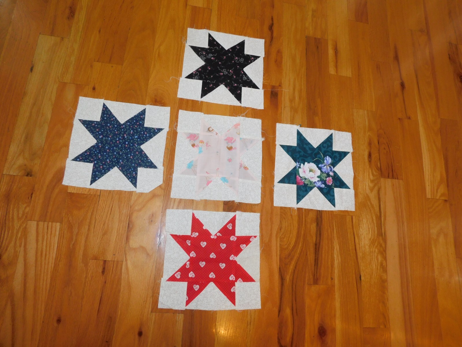 Handmade Star Quilt Block Lot Ballerina Hearts Flowers