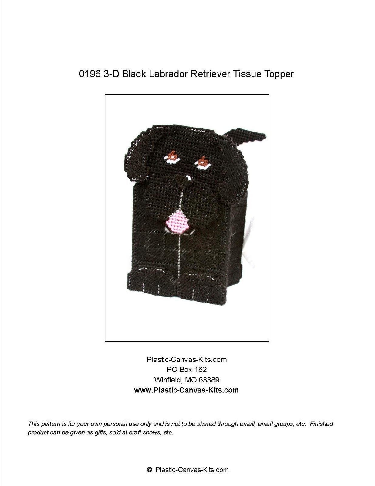 Black Labrador Retriever 3-D Dog Tissue Topper-Plastic Canvas Pattern or Kit