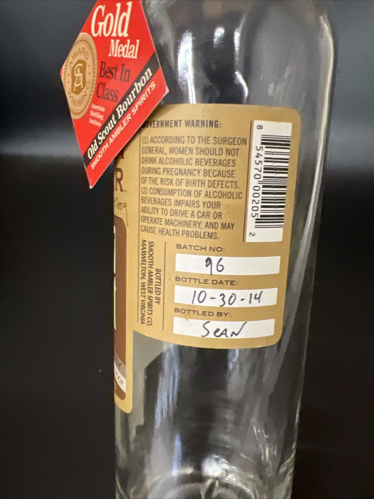 Old Scout Smooth Ambler 7 Year Single Barrel Empty Bottle
