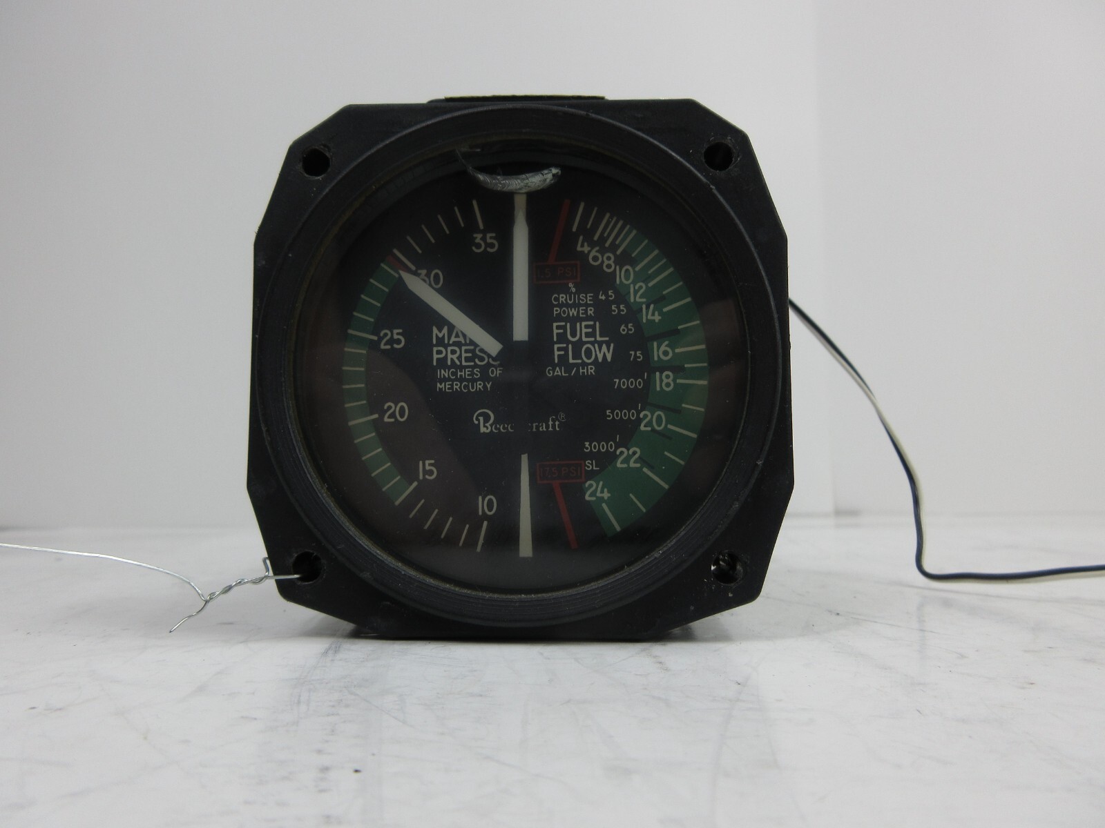 Manifold Pressure and Fuel Flow Gauge Beechcraft United Instruments PN 6331