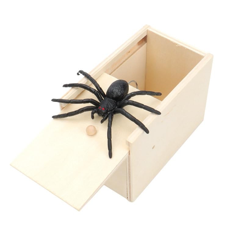 Rubber Spider Trick Box Handmade Wooden Surprise Box Toy Trick Puzzle