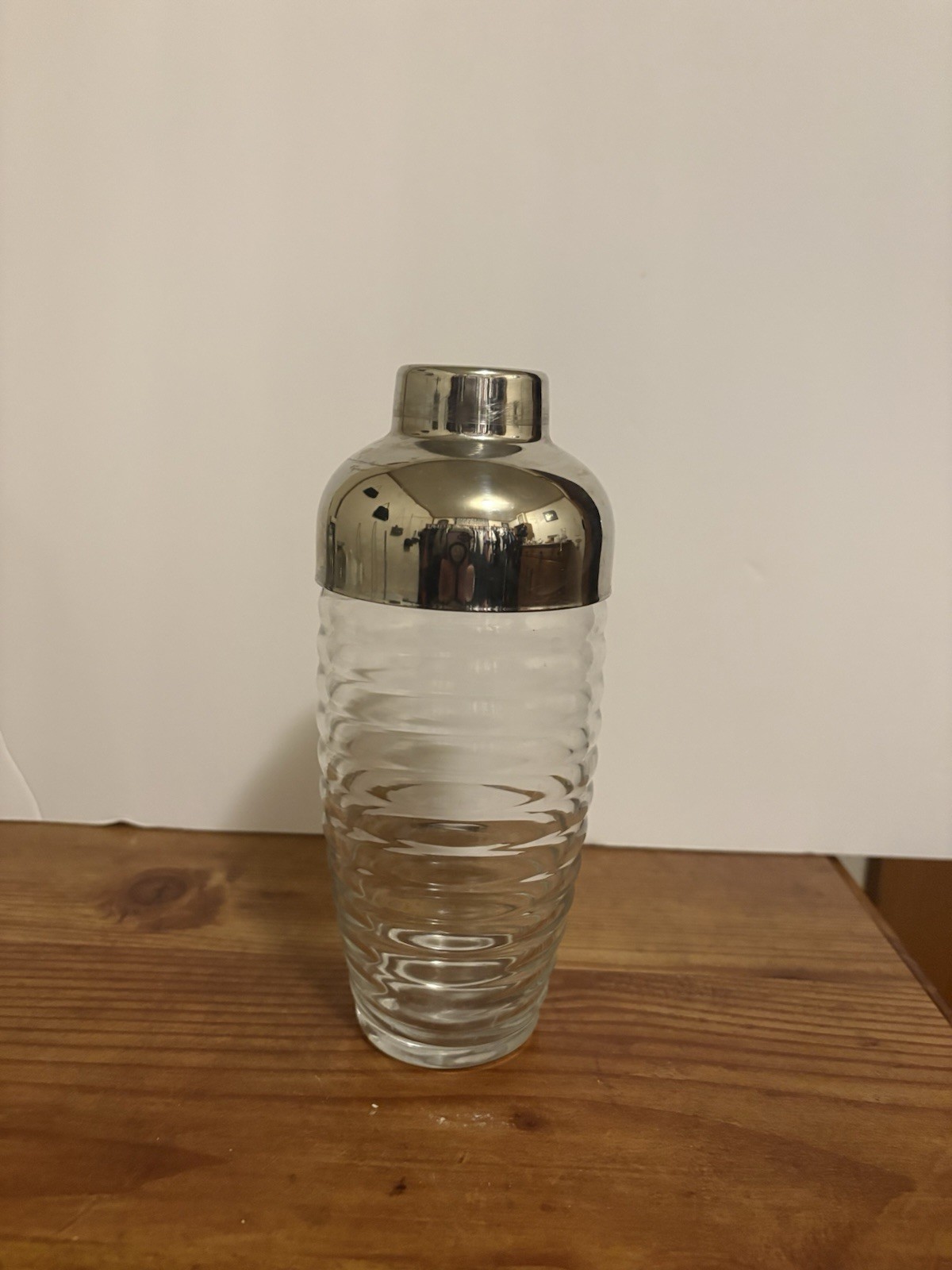 Vintage MCM Anchor Hocking 9” Beehive Cocktail Shaker Clear Ribbed Glass
