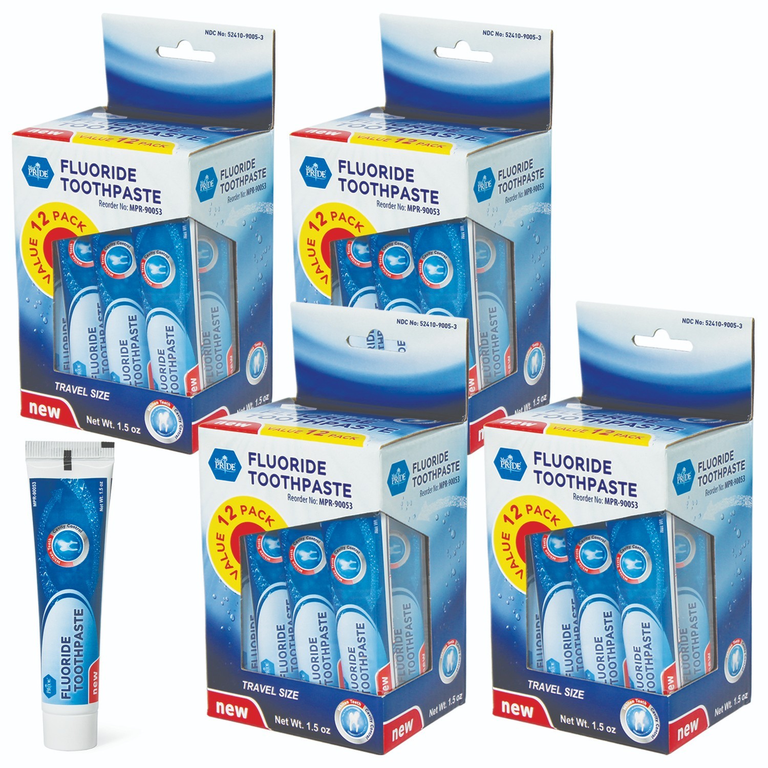 MED PRIDE Fluoride Toothpaste 1.5 oz Travel Size Mint Flavor tube Bulk 24-144ct
