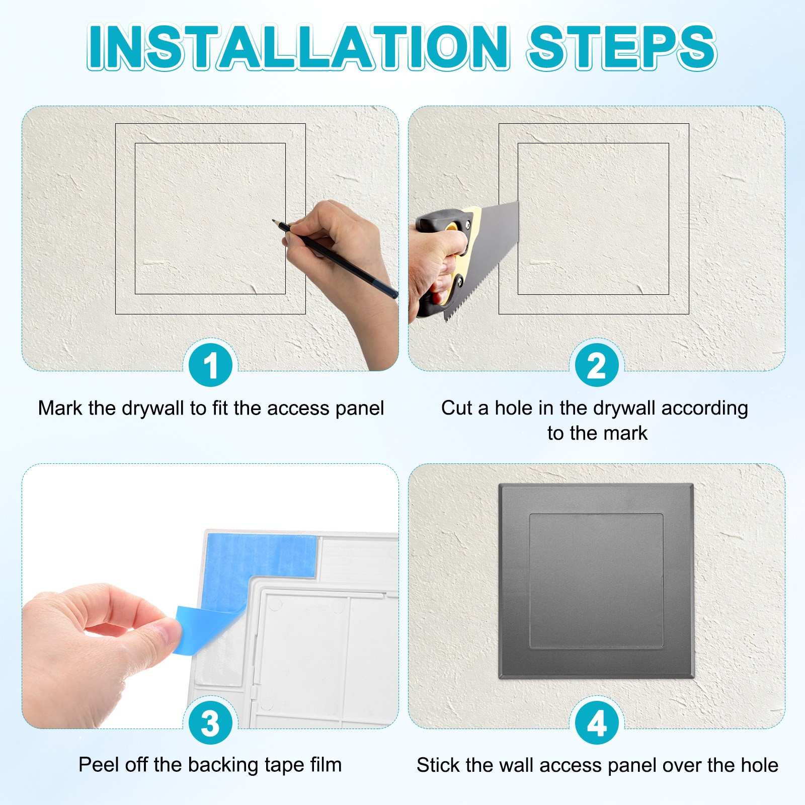 2-Pack Access Panel for Drywall, 5x5" Plastic Removable [Grey, Square]