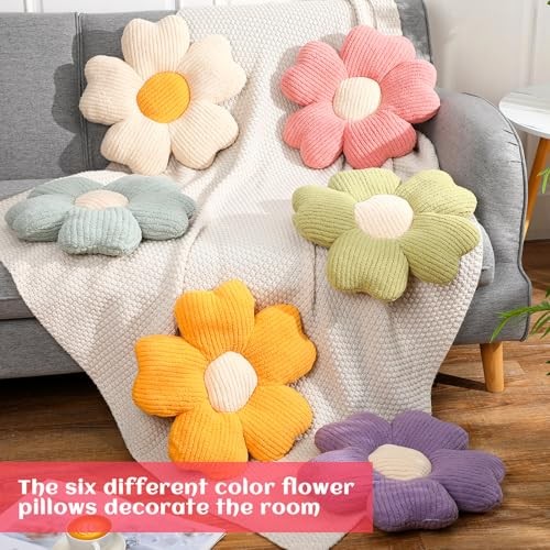 6 Pcs Flower Shaped Pillows Daisy Floor Throw Pillows 15 Inch Bright Color