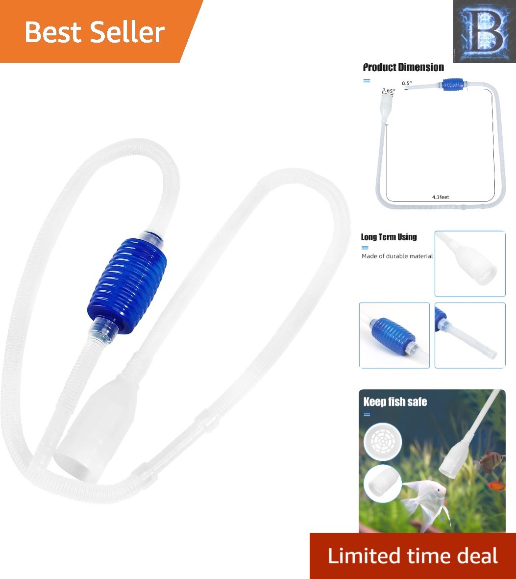 User-Friendly Hand Pump Aquarium Vacuum Siphon, 1.6m Hose for Easy Draining