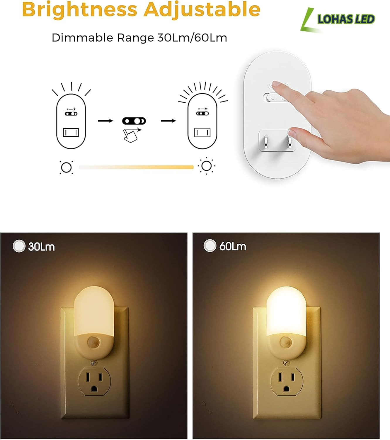 Motion Sensor Night Light, 2-Pack, Adjustable Brightness for Home Use
