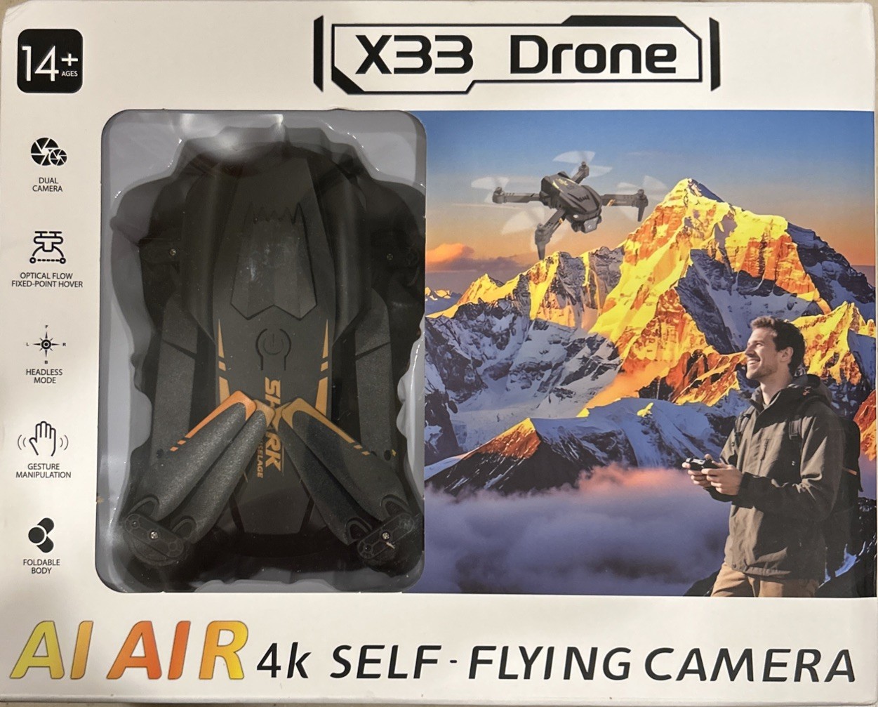 AI AIR X33 Drone, 4K Self-Flying, Foldable w/ Remote
