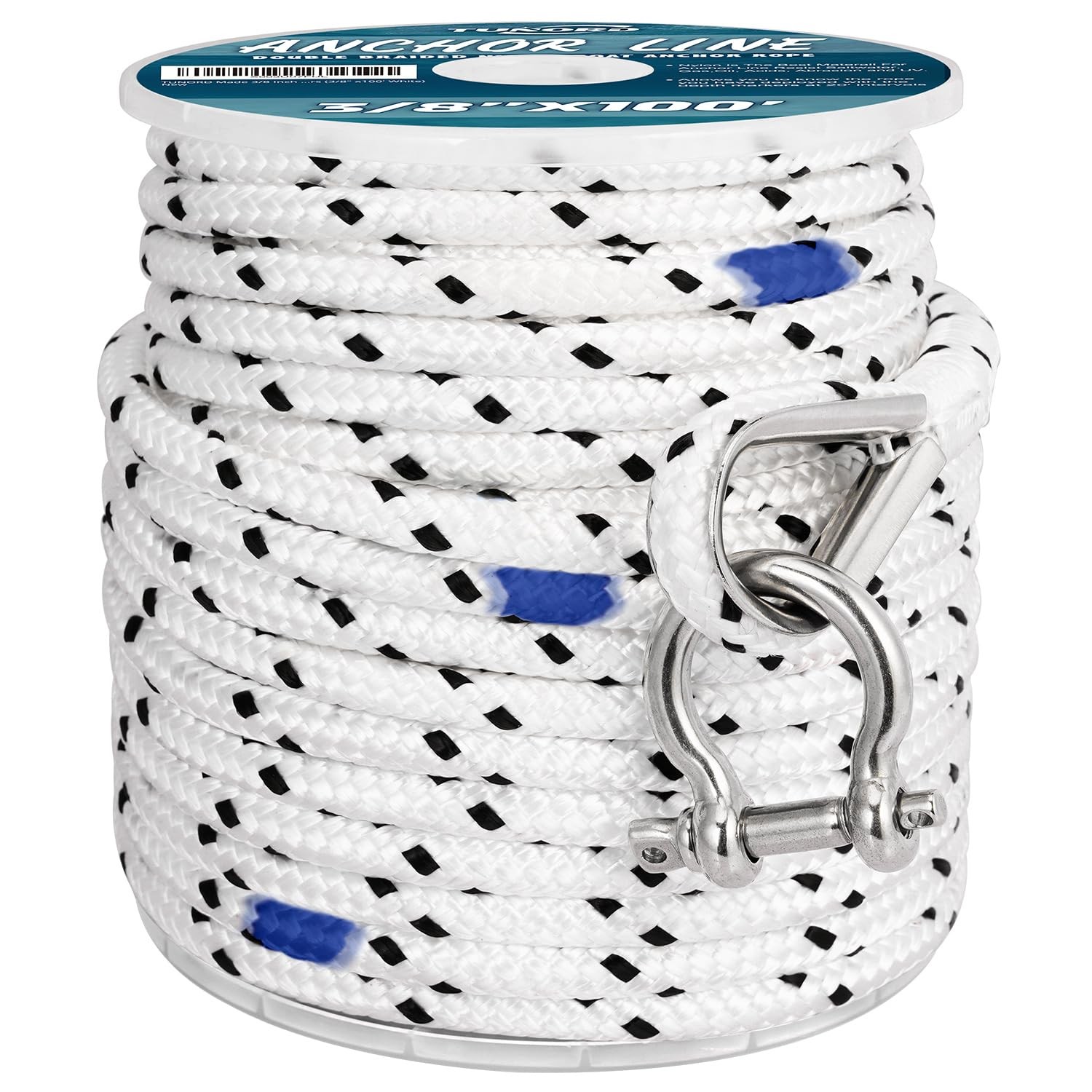 Made 3/8 Inch 100FT 150FT Black Nylon Anchor Line Double Braided Thimble