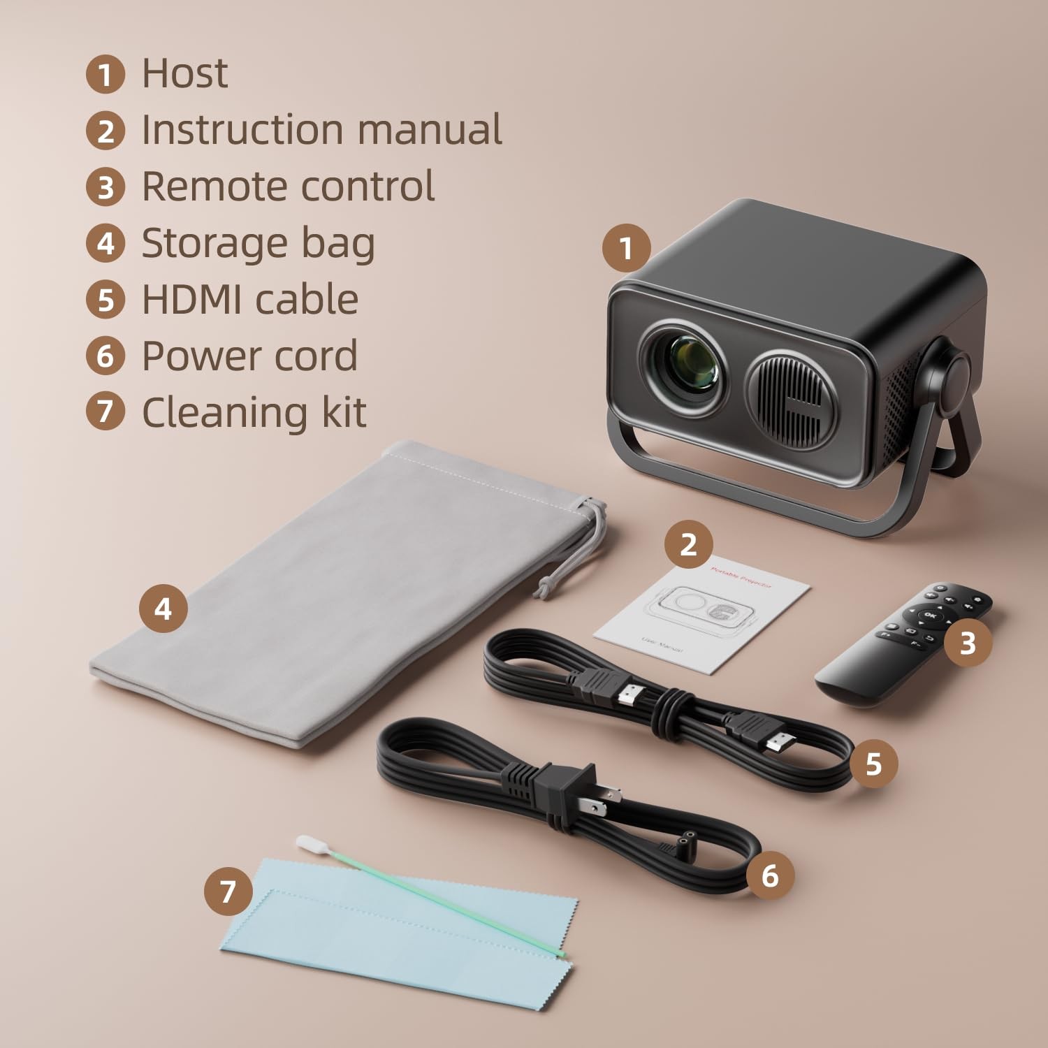 Portable 1080P Mini Projector 360 Adjustable Stand Auto Keystone Bluetooth 5.4