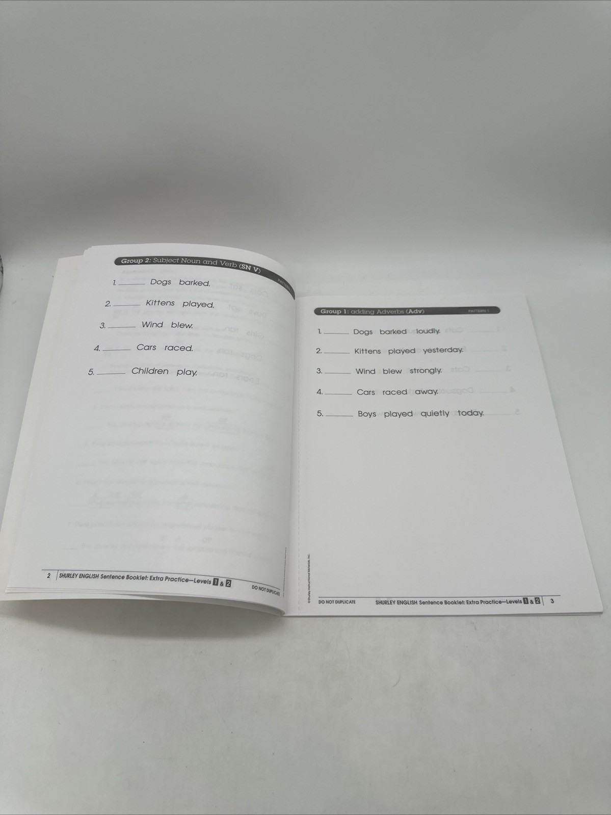 Shurley English Sentence Booklet Extra Practice Level 1 & 2 NEW
