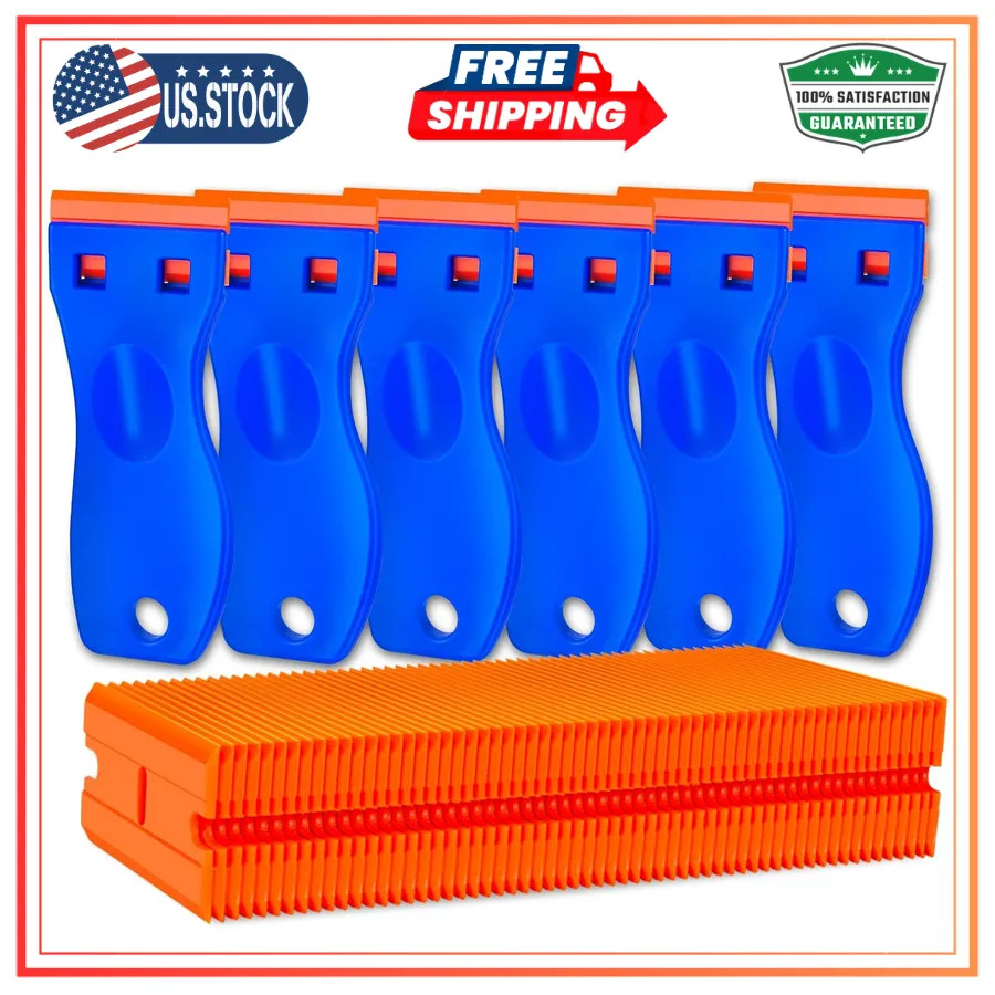 6 Pcs Plastic Razor Blade Scraper Tool with 60 Replacement Blades for Decals