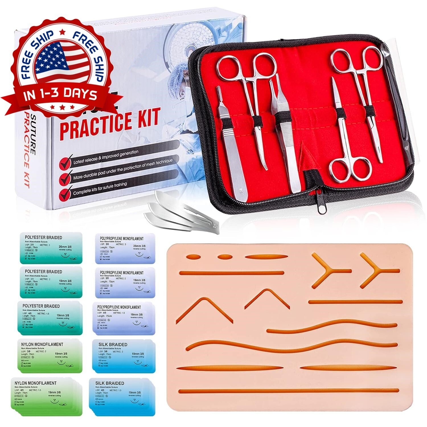 Kit de Práctica de Sutura Alcedo para Estudiantes Médicos, Kit Completo NUEVO US