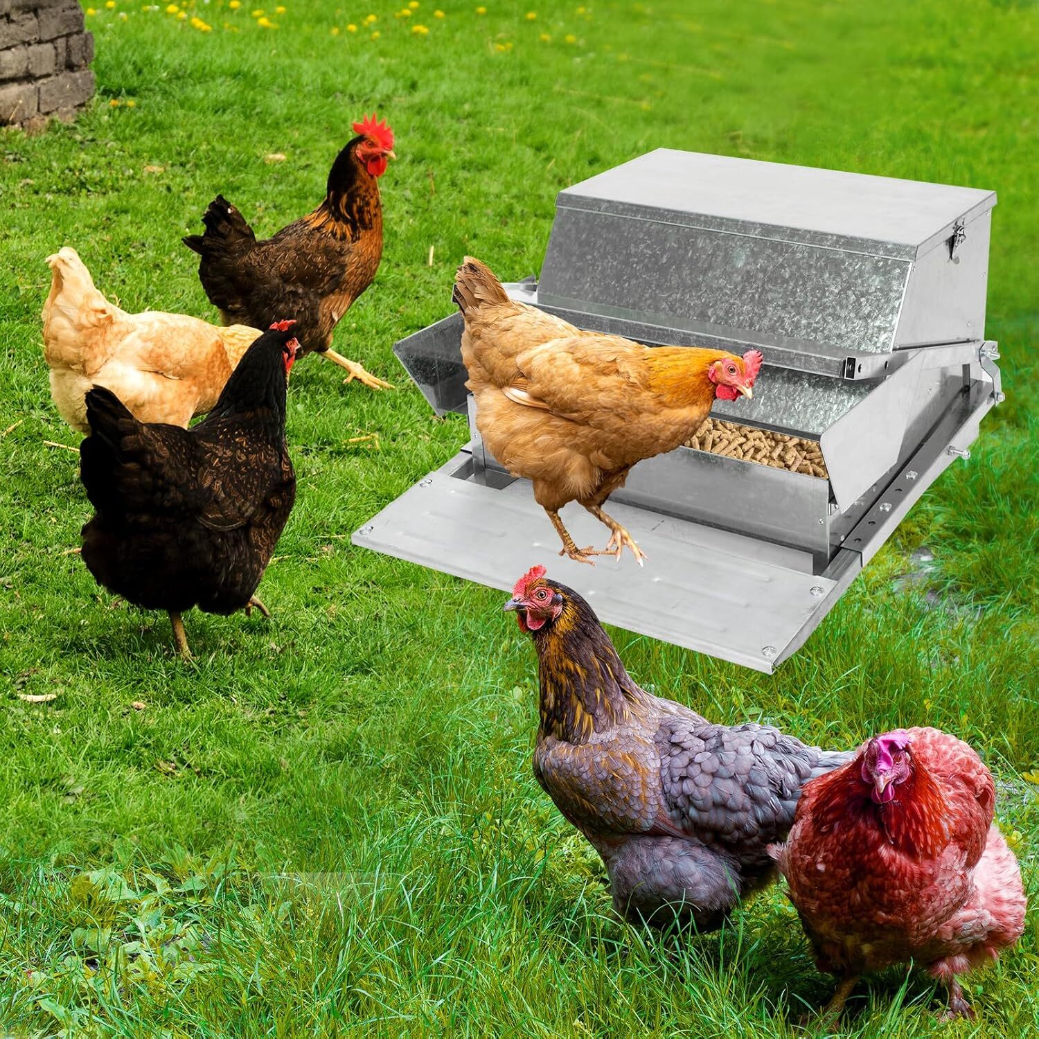 20 lb Automatic Chicken Treadle Feeder Galvanized Steel 6-12 Poultry Feeder