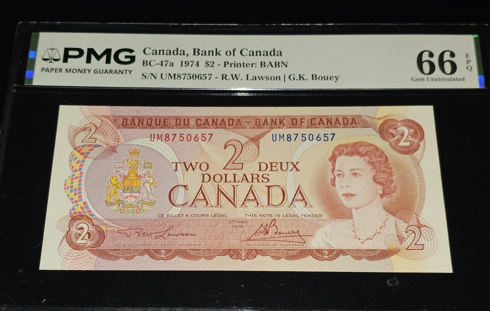 Bank of Canada 1974 $2 PMG Superd Gem Unc 66 EPQ
