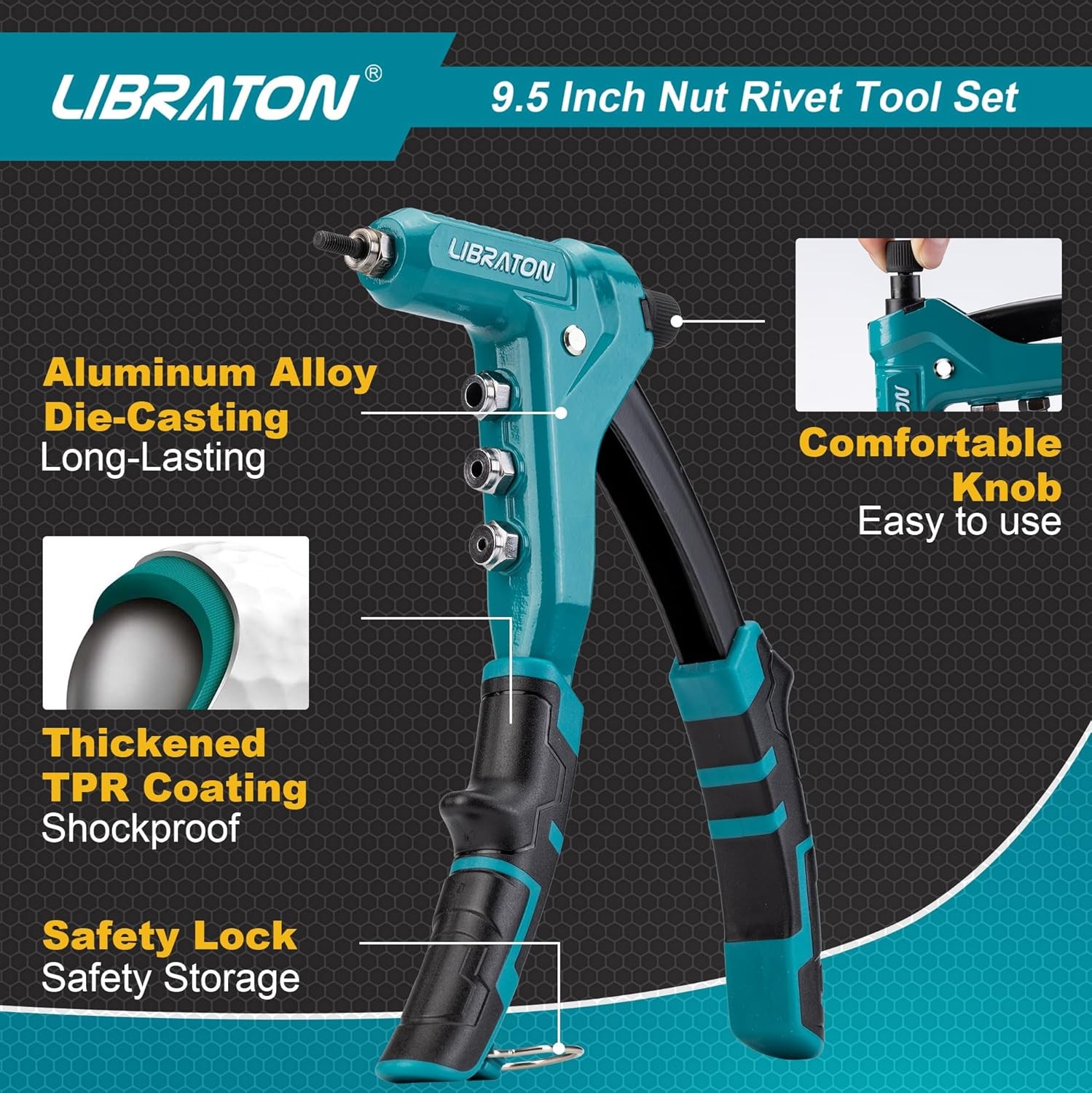 LIBRATON 9.5" Rivet Nut Tool, One-Handed Heavy-duty Tool