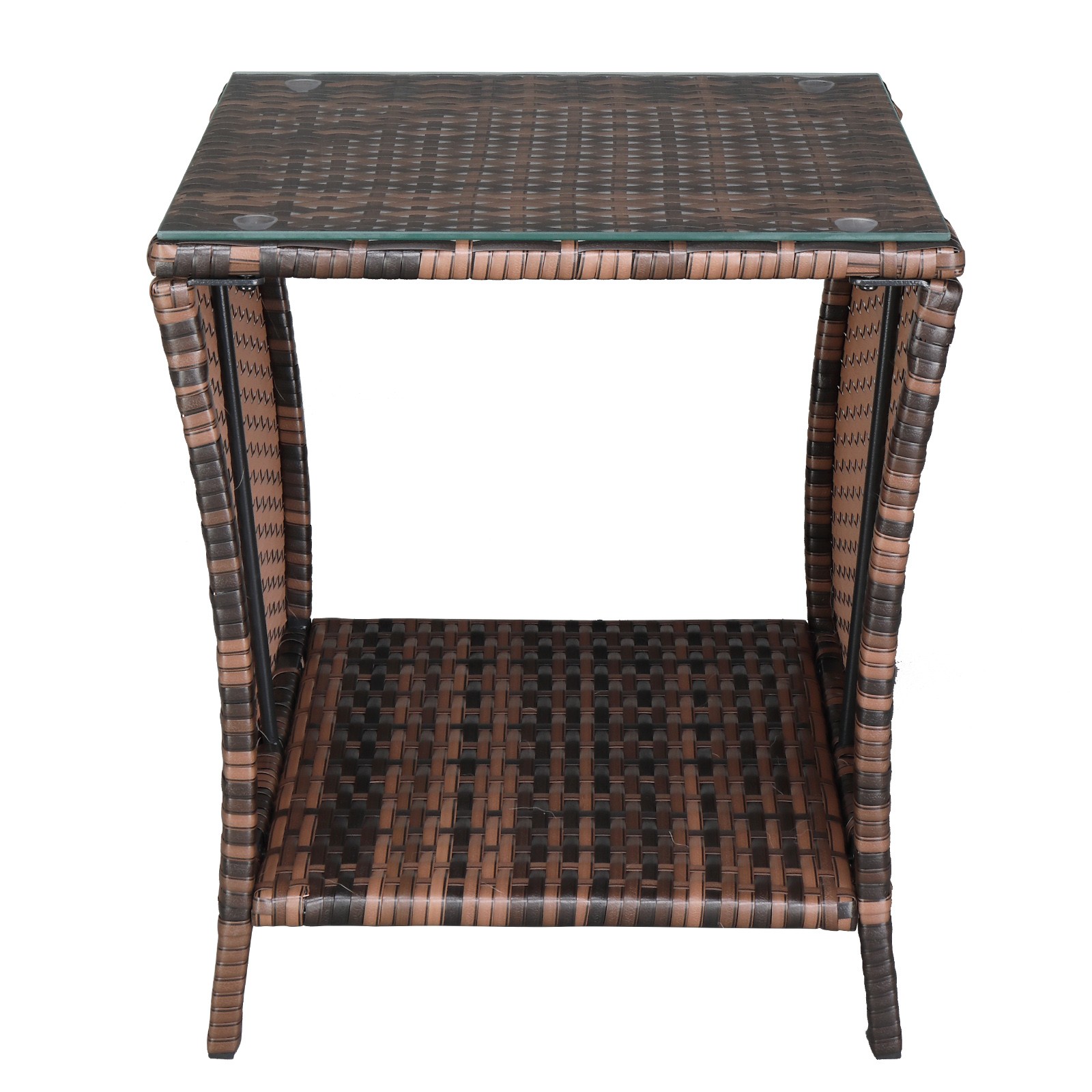 Glass Surface Brown Gradient Iron Frame Rattan Side Table,free ship